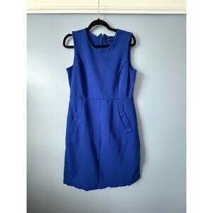 Lands End‎ Sheath Dress Womens 12 Tall Blue Front Pockets Sleeveless Zip Closure